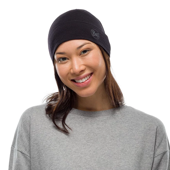 BUFF Merino Midweight Beanie - solid black - merinó sapka